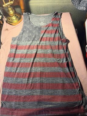 Well Worn Striped Tank in Gray and Burgundy